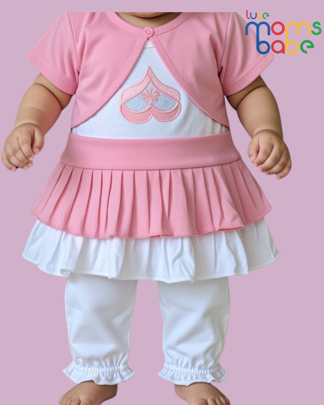 baby girls pink & white peplum top & pants set