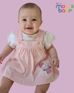 baby girl pink & white pinafore dress set