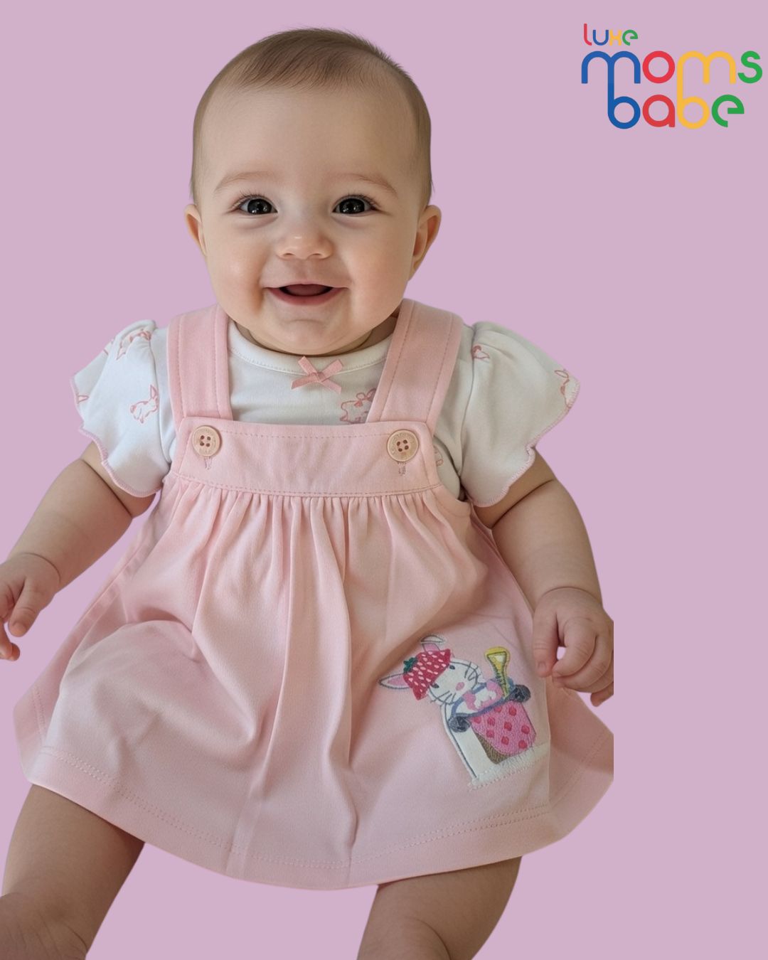 baby girl pink & white pinafore dress set