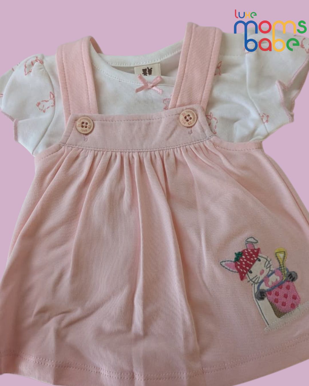 baby girl pink & white pinafore dress set