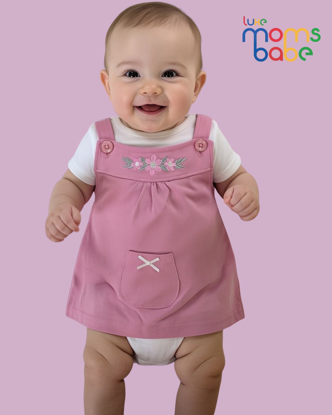 baby girl pink & white pinafore dress set