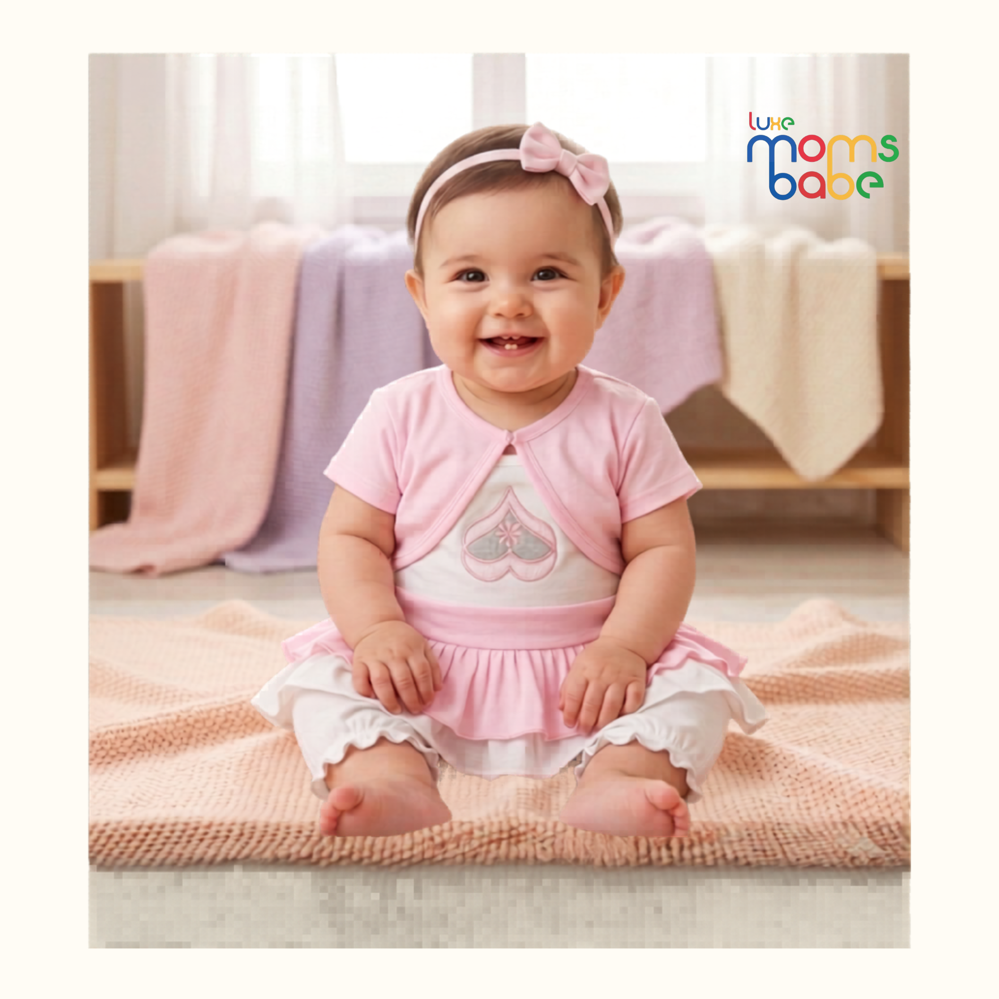 baby girls peplum top & pants set with headband – soft cotton (3–18m)
