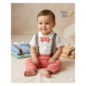 premium cotton baby boy gentleman outfit set – suspender & bow tie | soft & breathable (3m–18m)