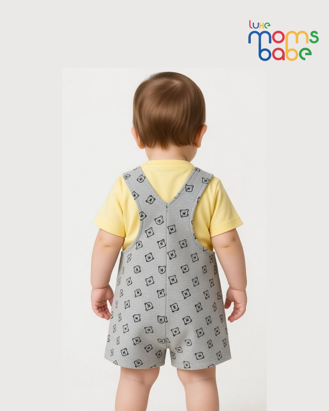 baby boy printed dungaree romper set