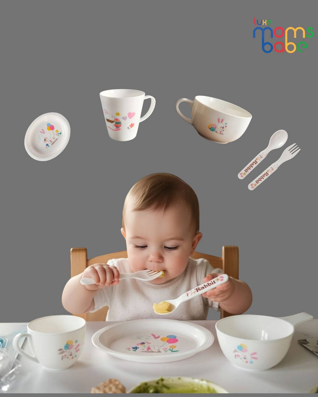 food grade dinner set for children kids divided plate with bowl, cup, spoon & fork.