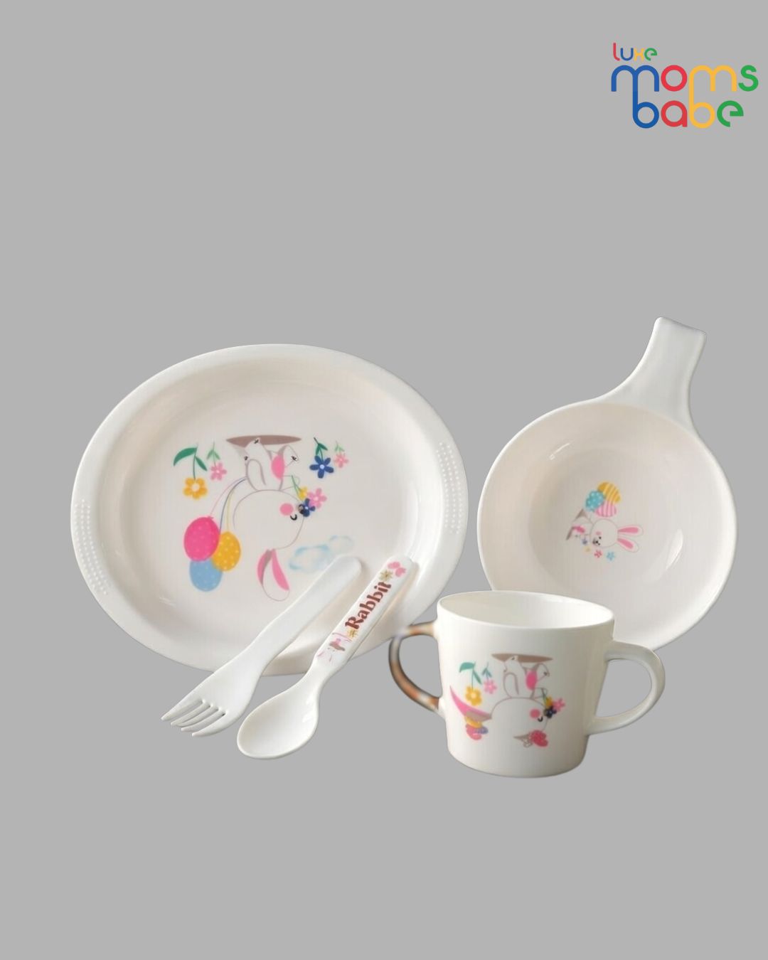 food grade dinner set for children kids divided plate with bowl, cup, spoon & fork.