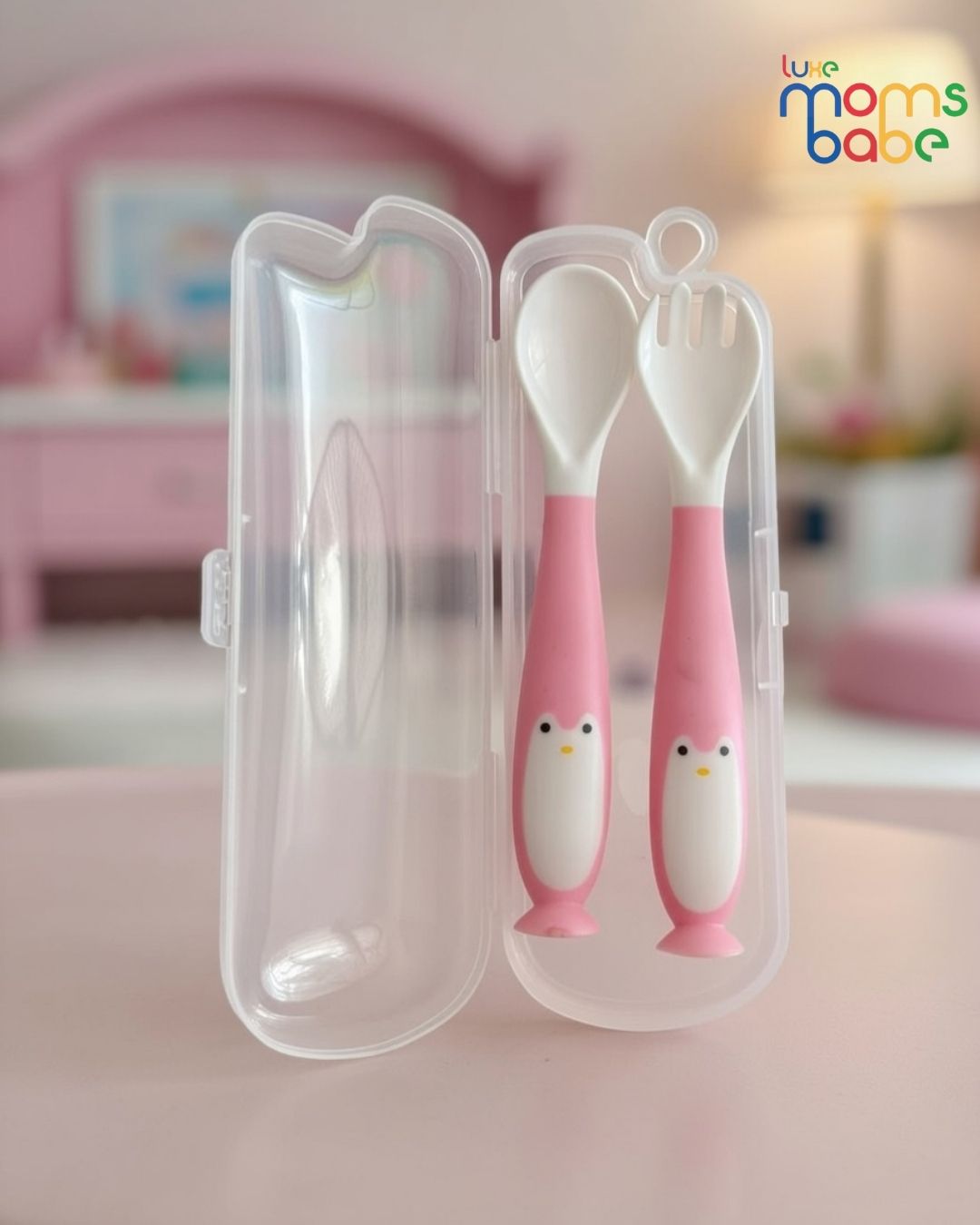 kids silicone blue and white baby fork and spoon set