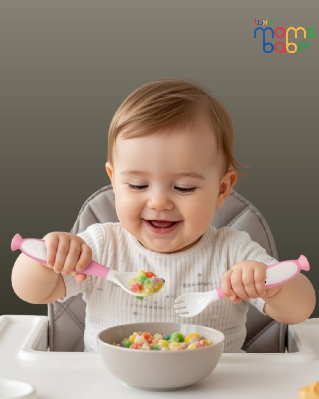 kids silicone blue and white baby fork and spoon set