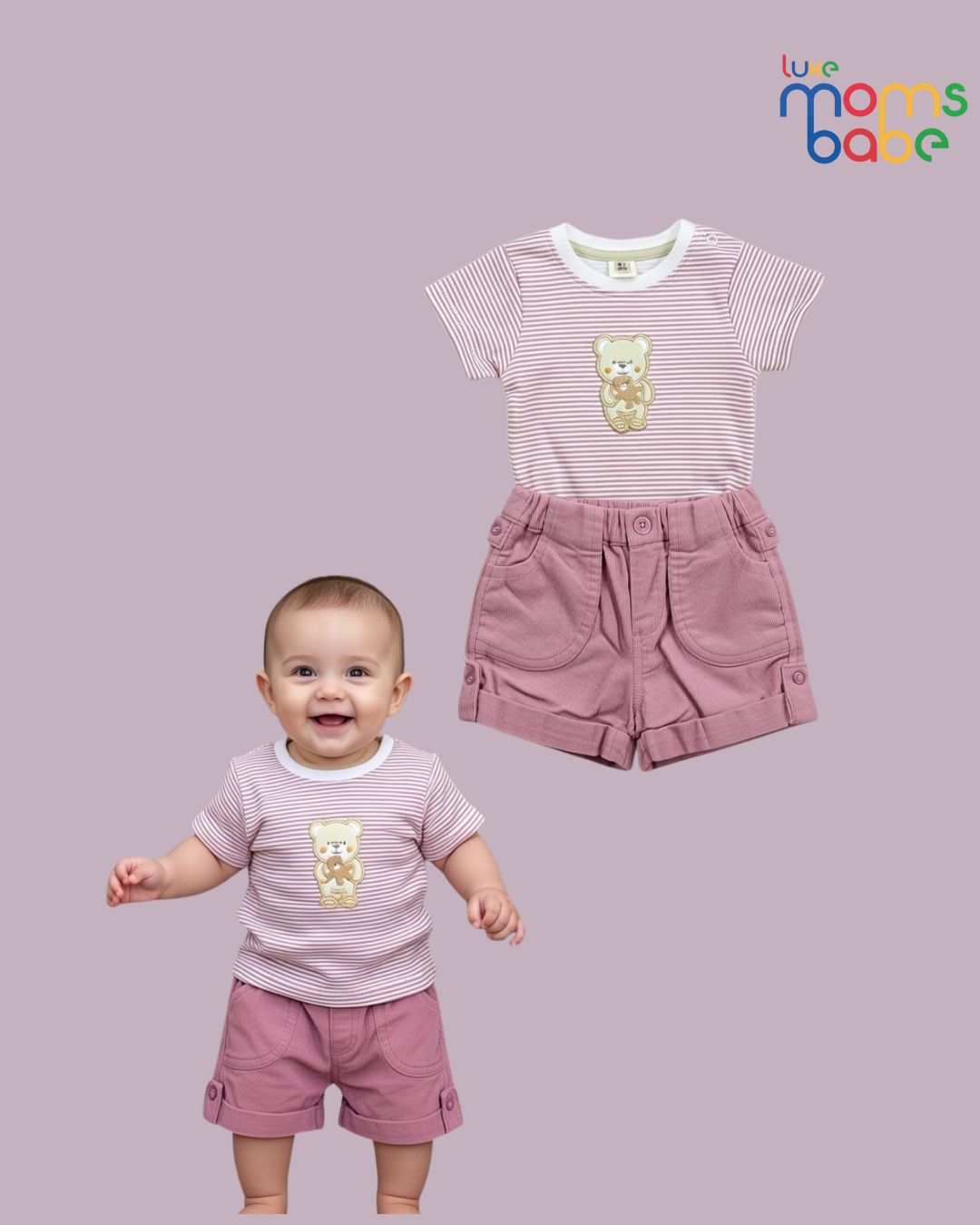 cute baby friendly pink t shirt & shorts sets