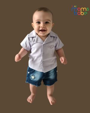 baby girl’s lavender collared shirt & dark blue denim shorts set