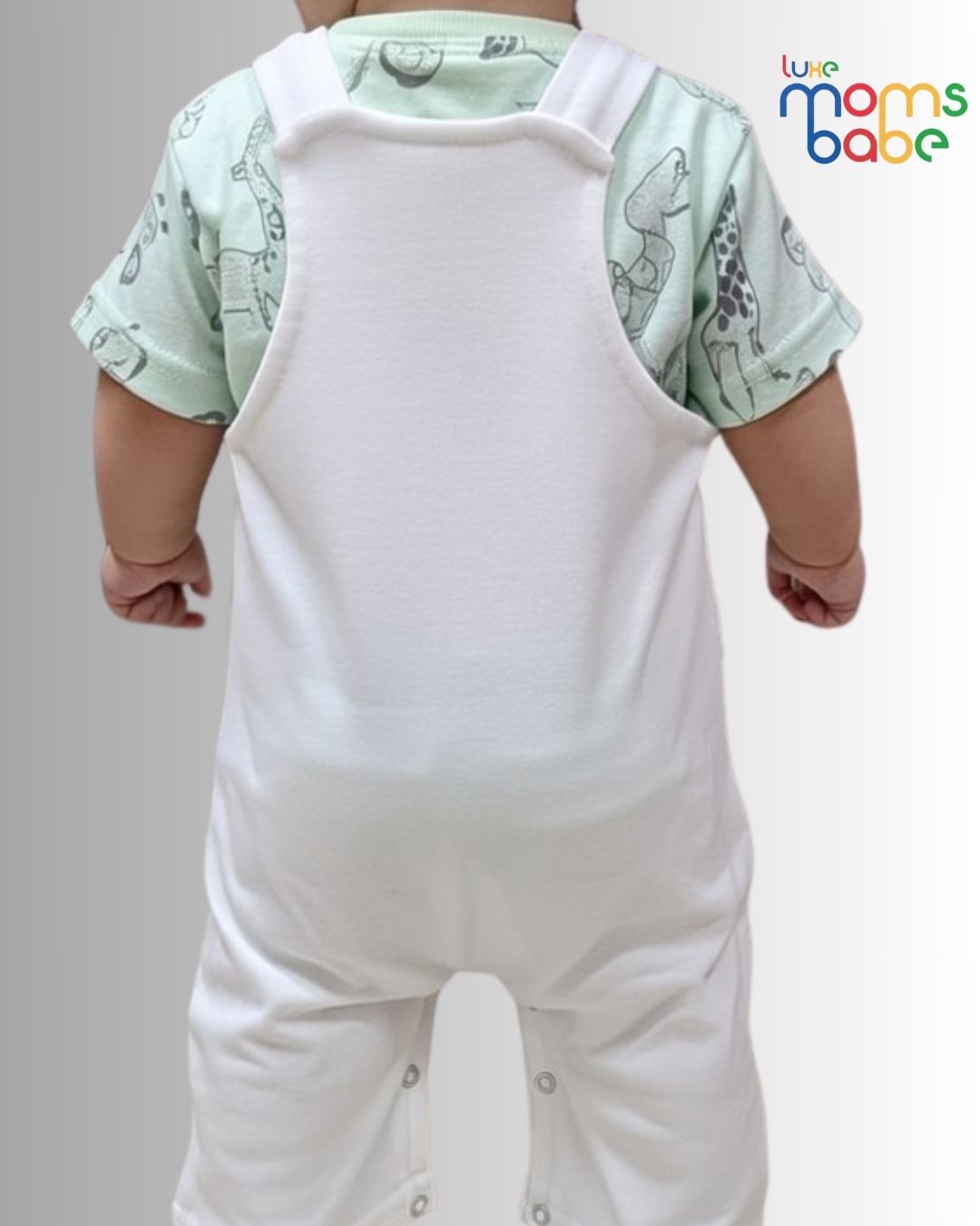 baby 's light green & white t shirt and short overalls set ( romper set ) baby 's light green & white t shirt and short overalls set ( romper set )