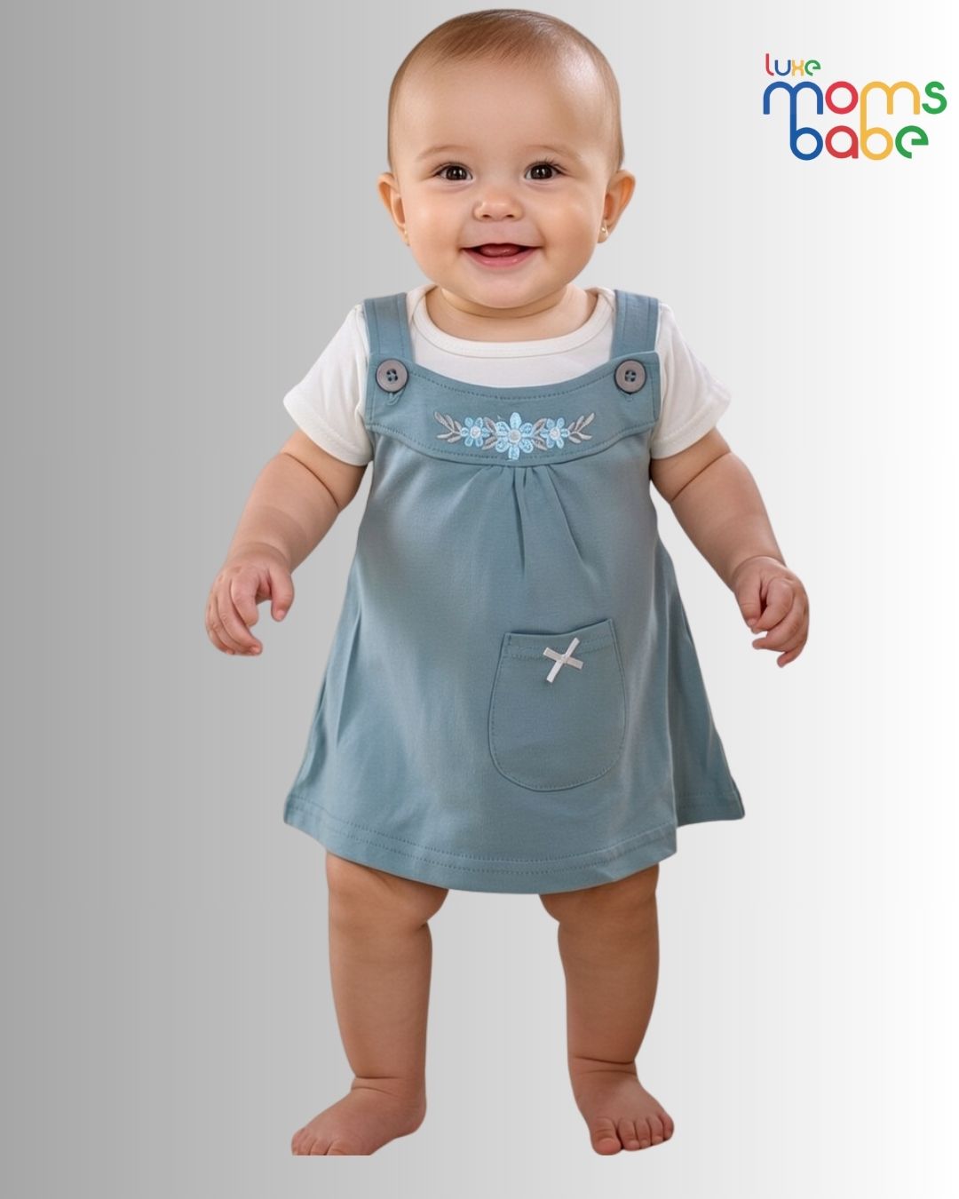baby girl – blue pinafore dress set with separate white t shirt
