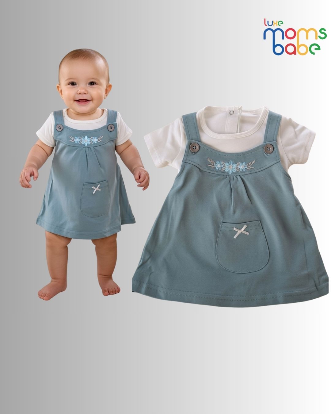 baby girl – blue pinafore dress set with separate white t shirt
