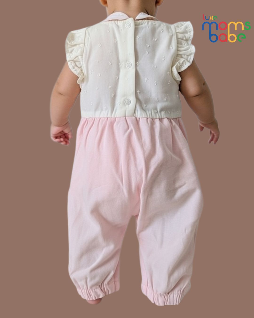 girl's white & baby pink clothes newborn jumpsuit solid long sleeve.