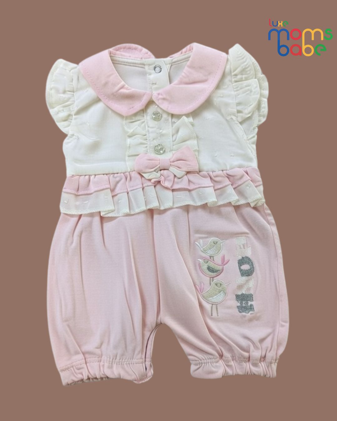 girl's white & baby pink clothes newborn jumpsuit solid long sleeve.