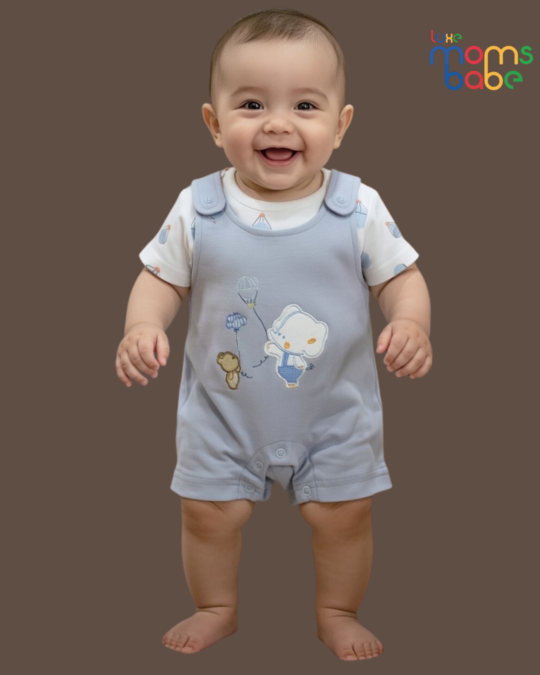 baby two piece outfit – white t shirt with grey short overalls baby two piece outfit – white t shirt with grey short overalls