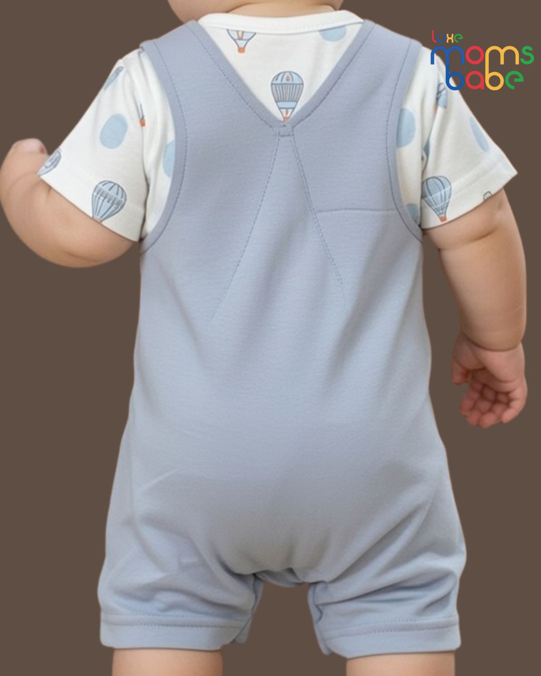 baby two piece outfit – white t shirt with grey short overalls baby two piece outfit – white t shirt with grey short overalls