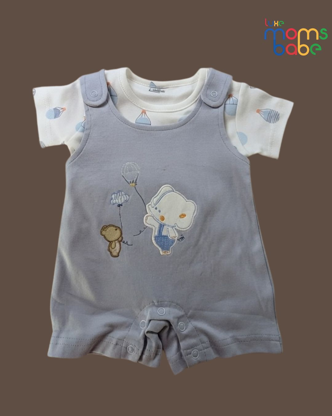 baby two piece outfit – white t shirt with grey short overalls baby two piece outfit – white t shirt with grey short overalls