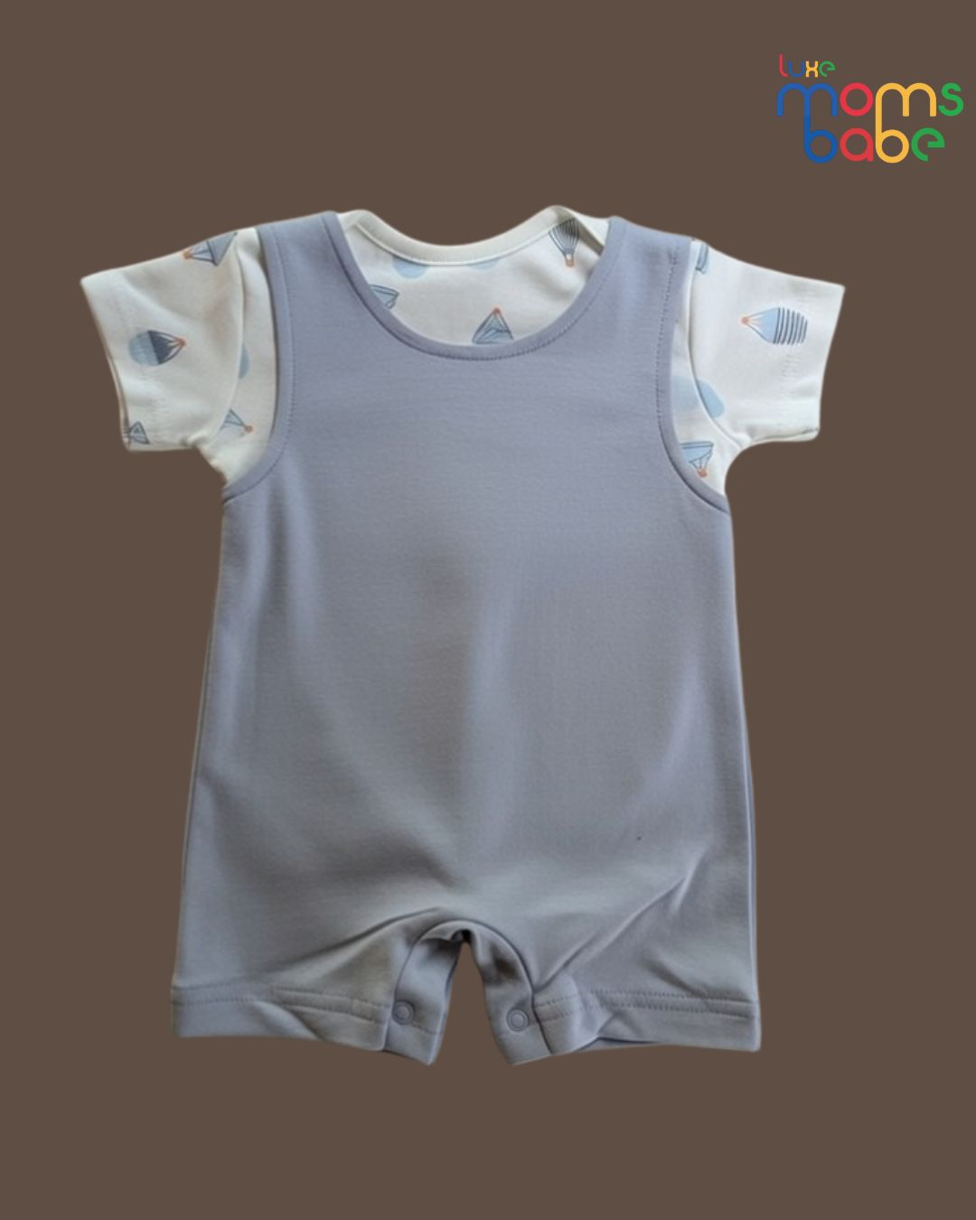 baby two piece outfit – white t shirt with grey short overalls baby two piece outfit – white t shirt with grey short overalls