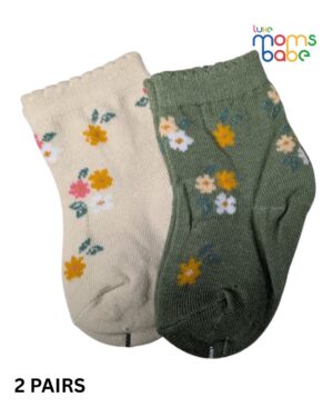 baby socks green & cream