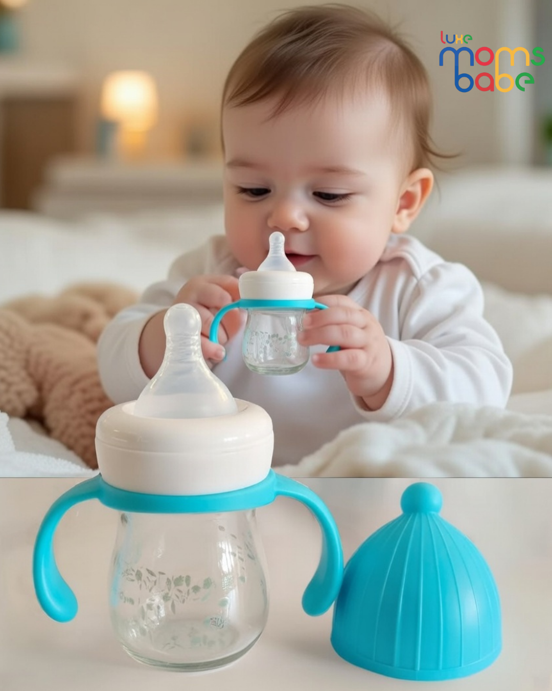 baby feeding glass bottle with handles