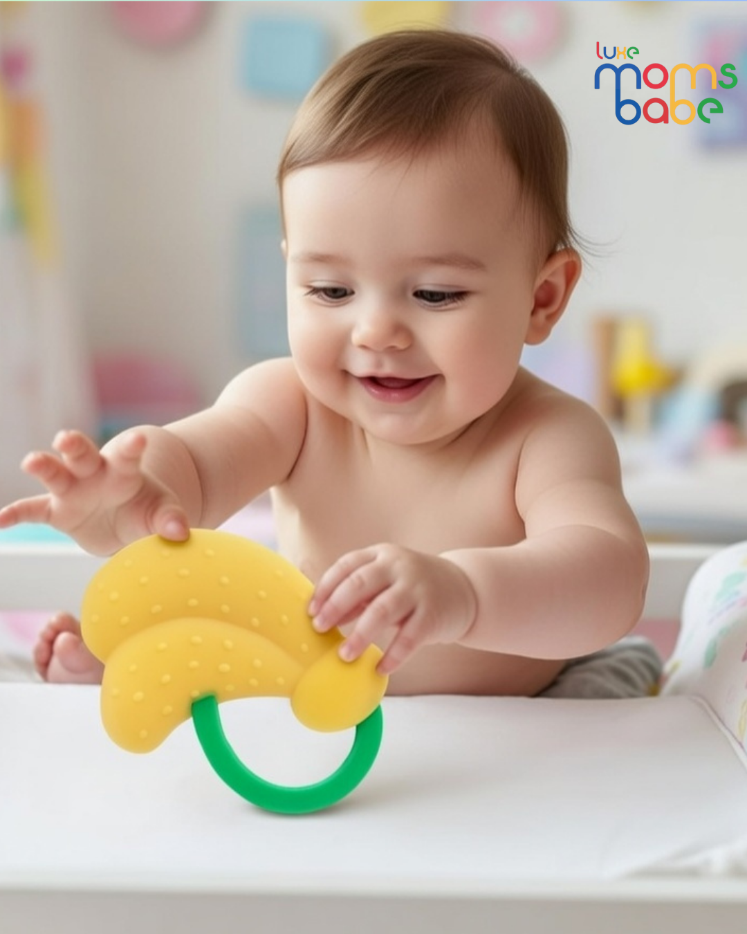 baby's banana shaped silicone baby teether.