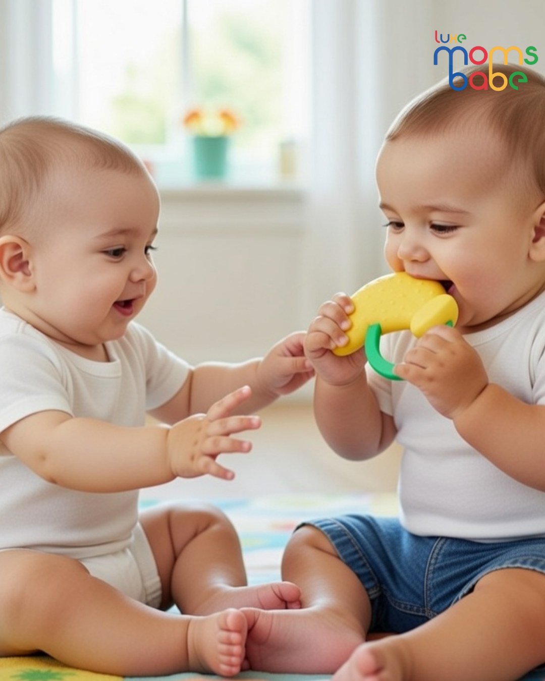 banana shaped silicone baby teether.