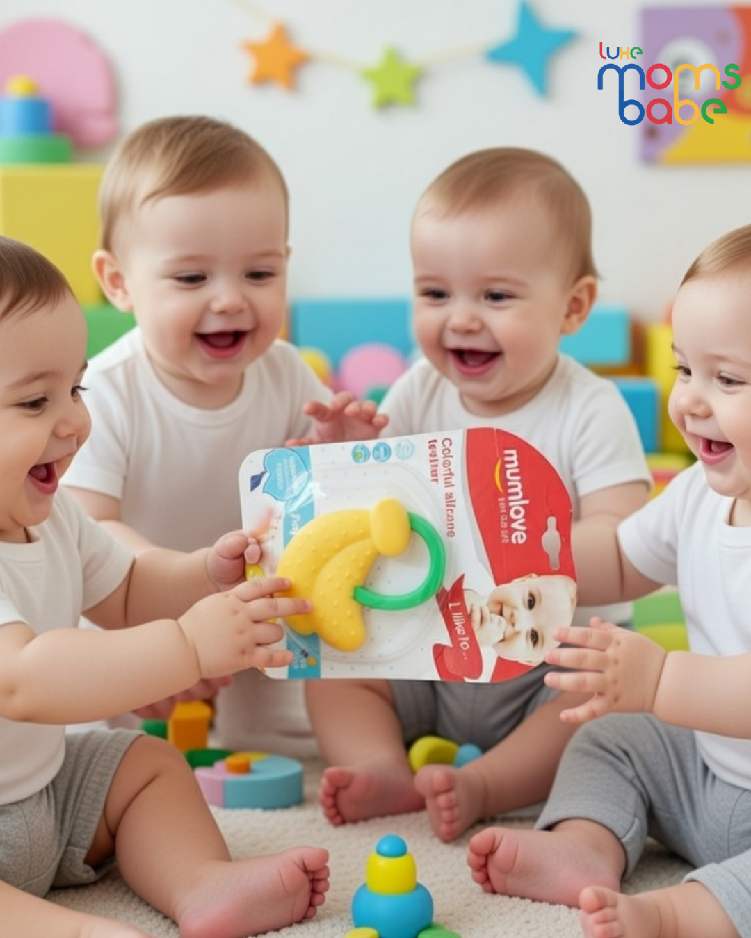 banana shaped silicone baby teether.