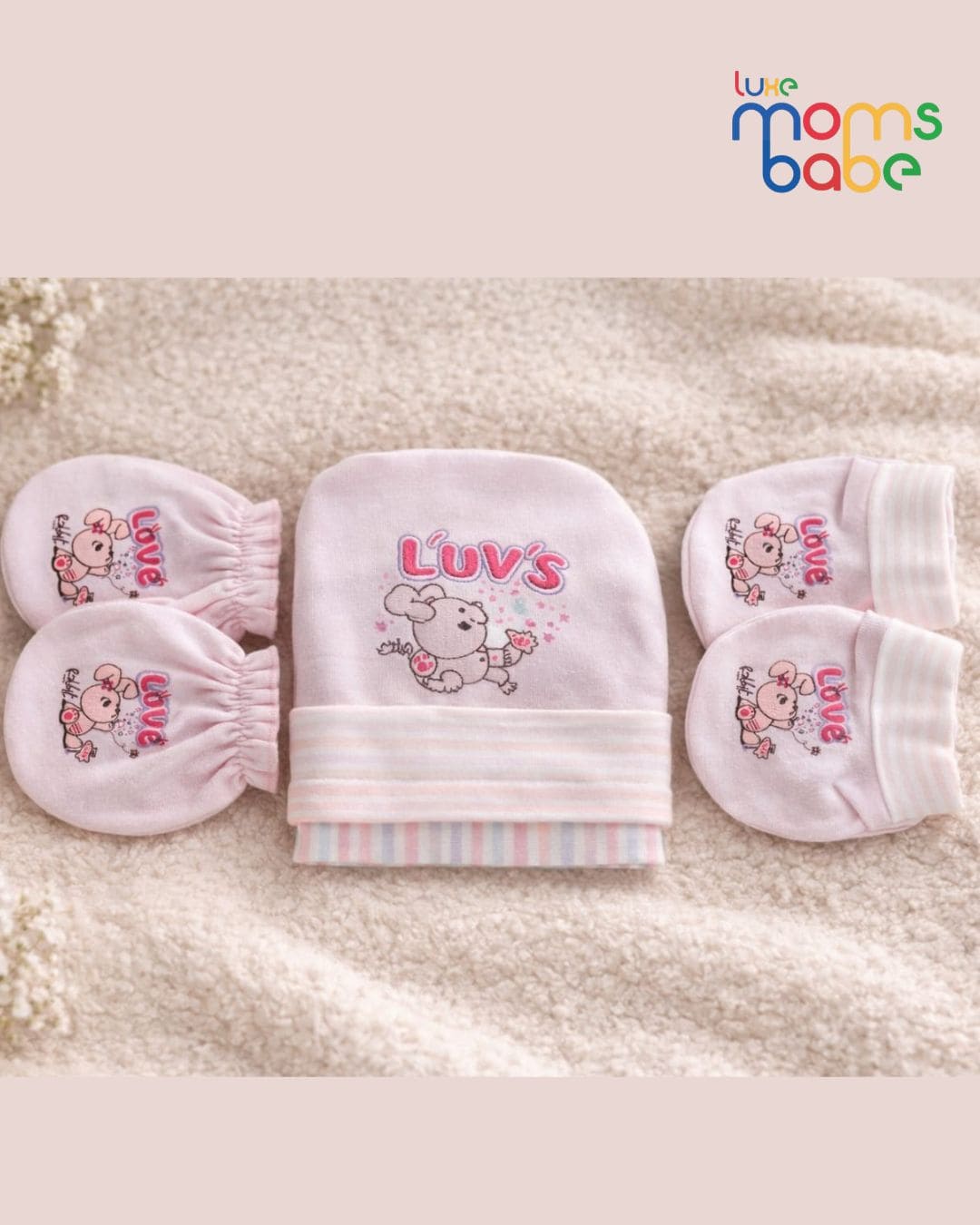 baby cap, booties & mittens set luxe moms babe