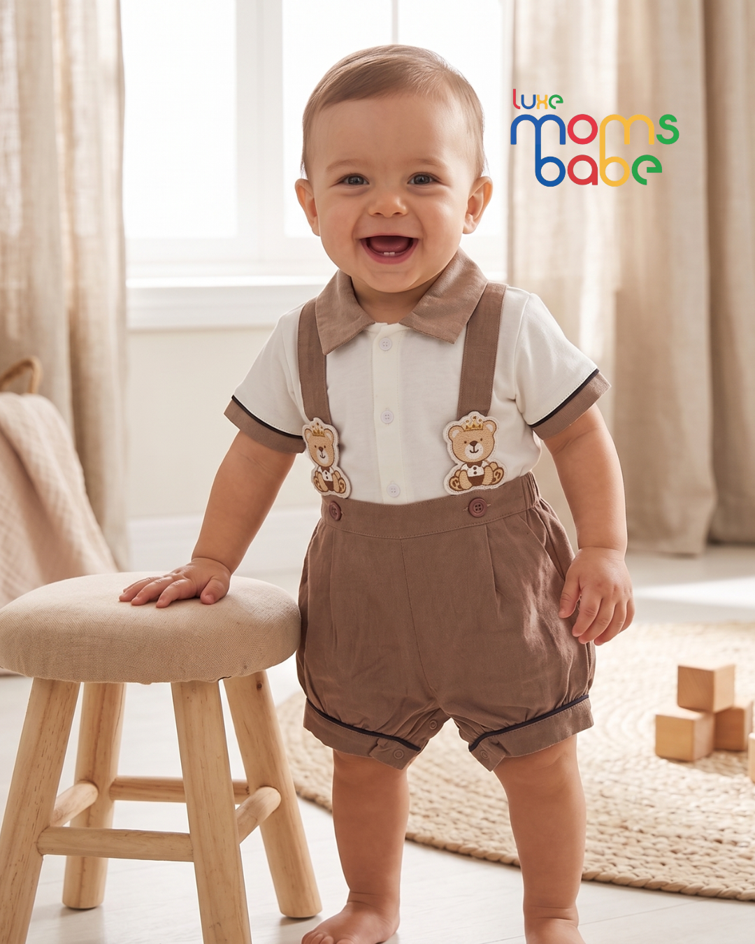 baby boy 2 piece brown bear suspender summer set (3–9 months)
