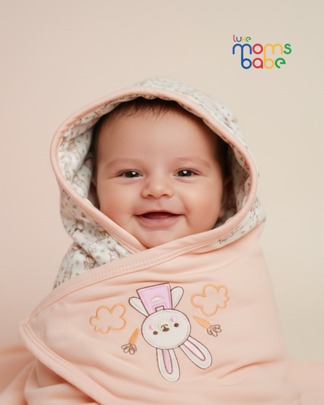 soft cotton baby hooded swaddle wrap – sports print, blue peach pink | newborn blanket & bath towel soft cotton baby hooded swaddle wrap – sports print, blue peach pink | newborn blanket & bath towel
