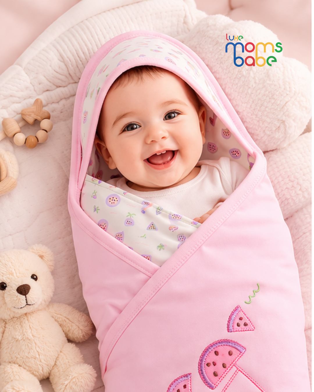 soft cotton baby hooded swaddle wrap – sports print, blue peach pink | newborn blanket & bath towel soft cotton baby hooded swaddle wrap – sports print, blue peach pink | newborn blanket & bath towel