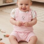 baby pink bunny dungaree set