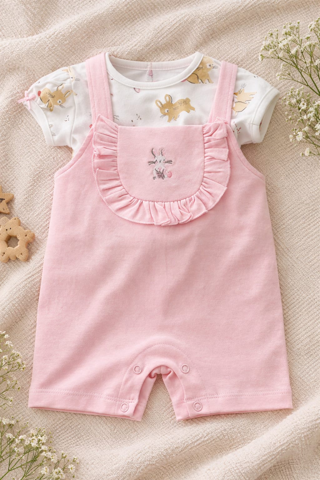 baby pink bunny dungaree set