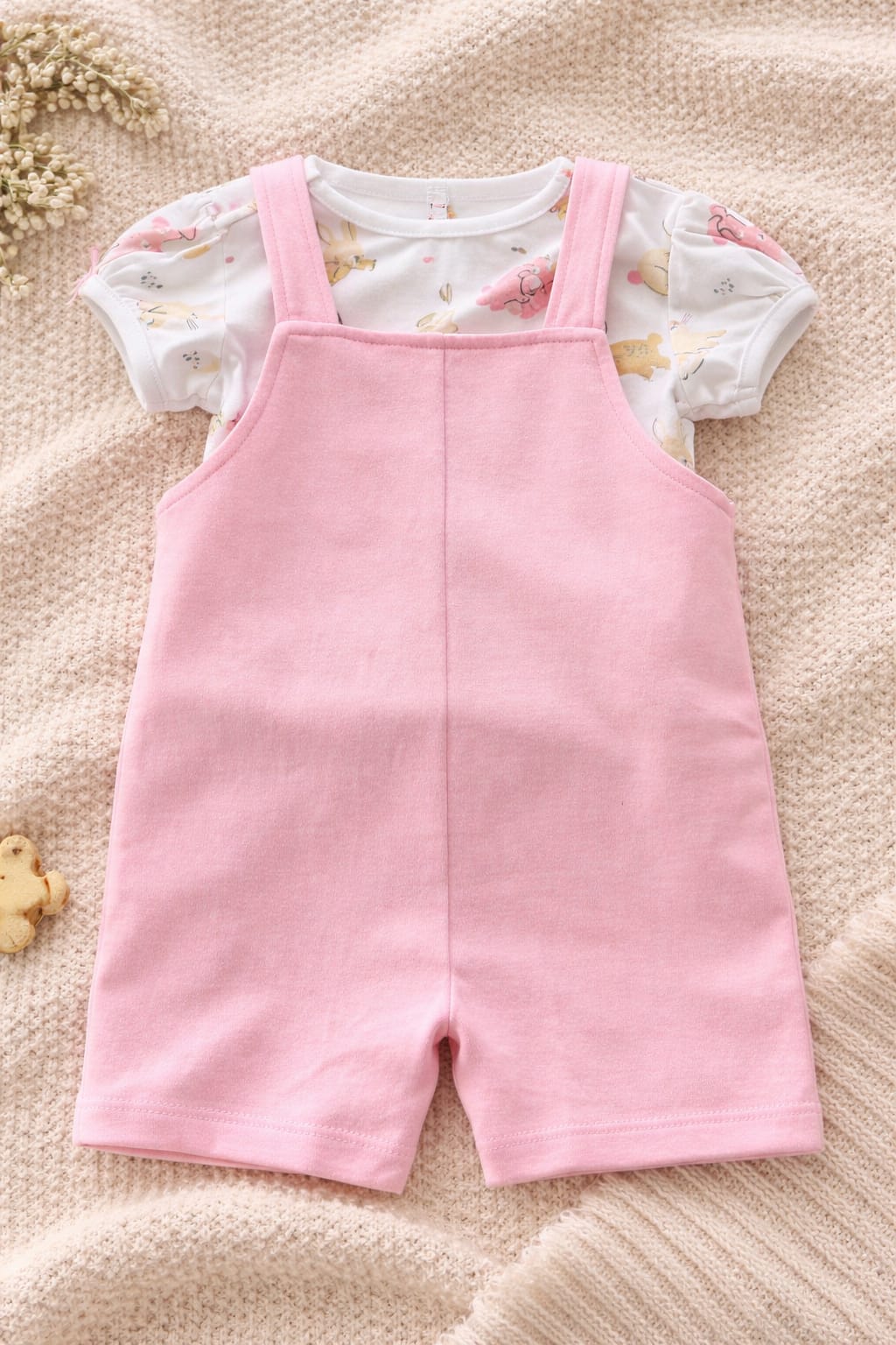 baby pink bunny dungaree set