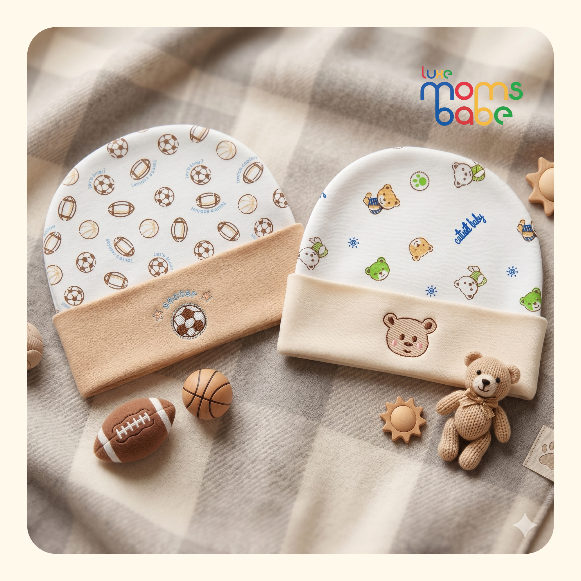 baby unisex cotton teddy print beanie cap 2 pack (0–12 months)