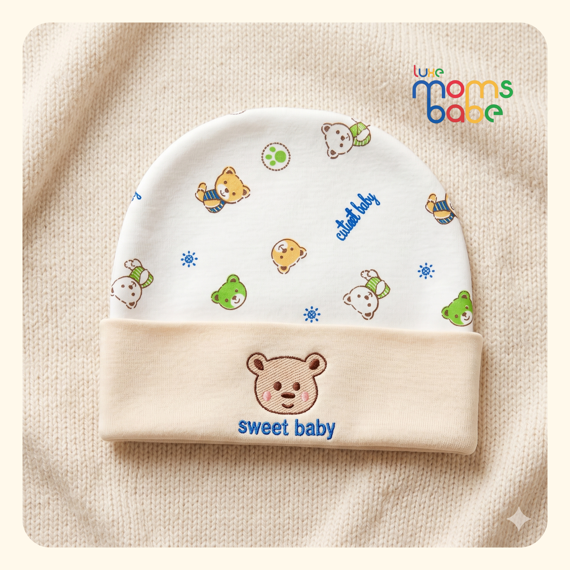baby unisex cotton teddy print beanie cap 2 pack (0–12 months)