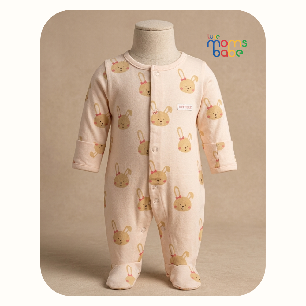 baby unisex cotton full sleeves footed sleep suit bunny print (0–9 months)