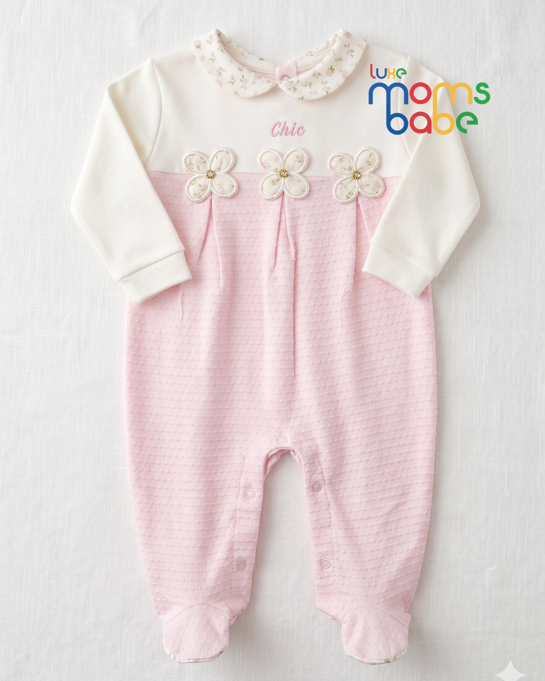 baby girl pink & white cotton babygrow – floral chic romper (3–18 months) baby girl pink & white cotton babygrow – floral chic romper (3–18 months)