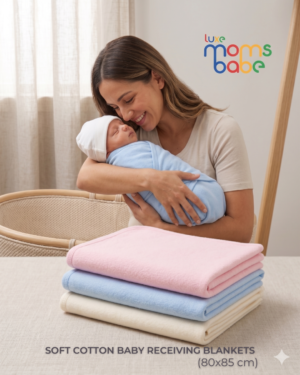 soft cotton baby receiving blanket – 80x85 cm | pink, blue & cream