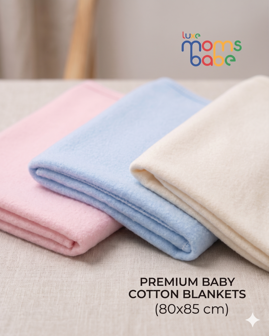 soft cotton baby receiving blanket – 80x85 cm | pink, blue & cream