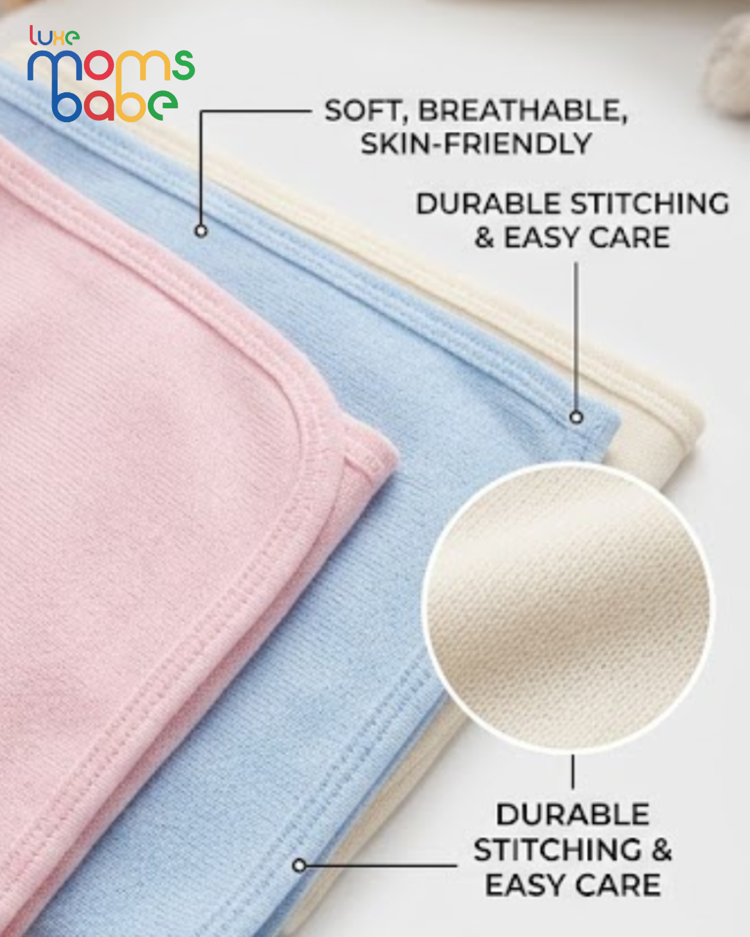 soft cotton baby receiving blanket – 80x85 cm | pink, blue & cream