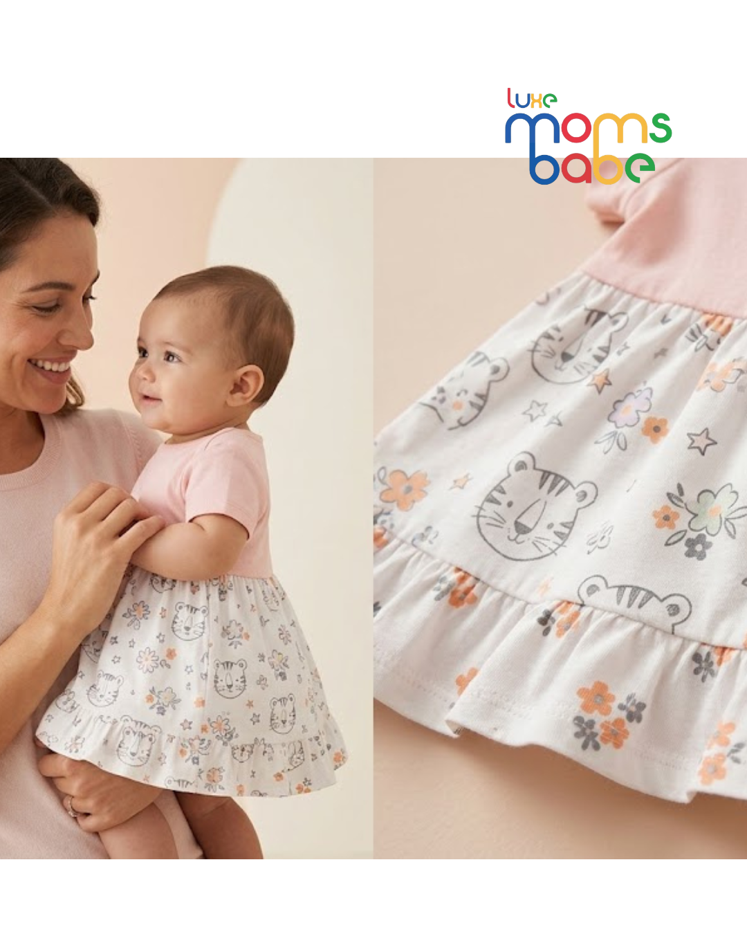 baby girl cotton dress – pink top & pattern skirt (3–9 months), 100% soft cotton baby girl cotton dress – pink top & pattern skirt (3–9 months), 100% soft cotton