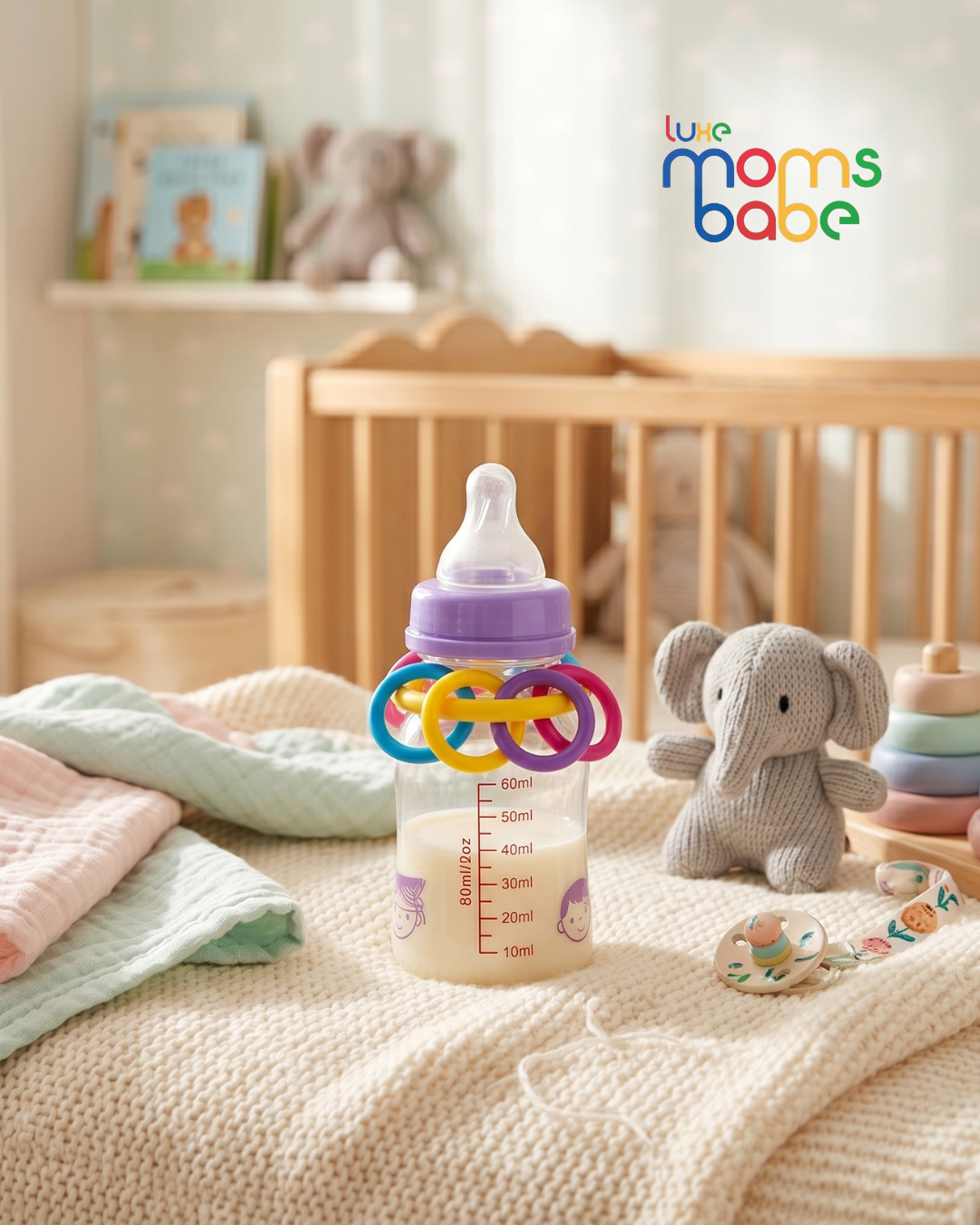 baby feeding bottle (mumlove mini 60ml/80ml) – bpa free, anti colic, rattle design