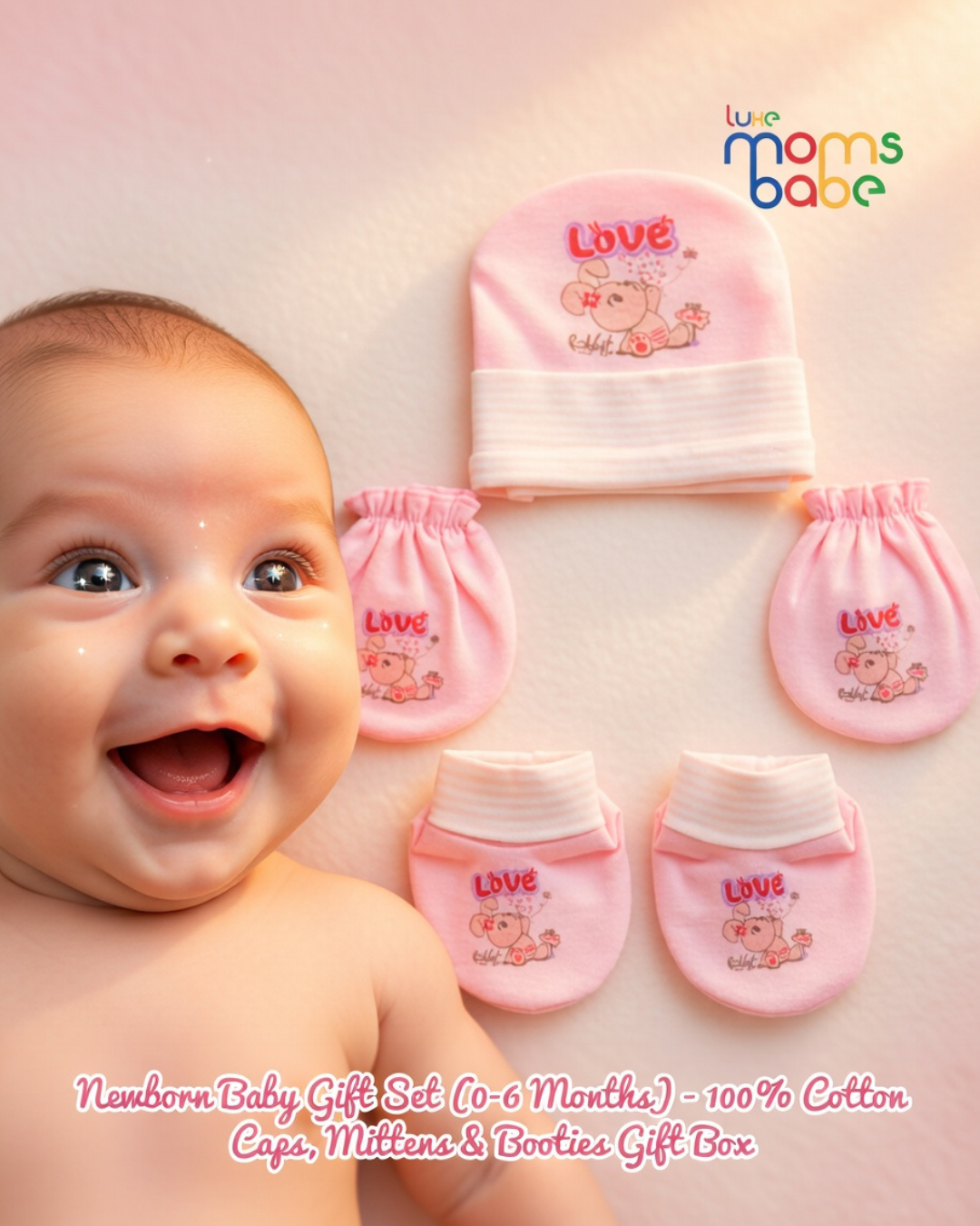 newborn baby gift set (0–6 months) – 100% cotton caps, mittens & booties gift box | soft, breathable & baby shower ready