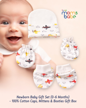 newborn baby gift set (0–6 months) – 100% cotton caps, mittens & booties gift box | soft, breathable & baby shower ready