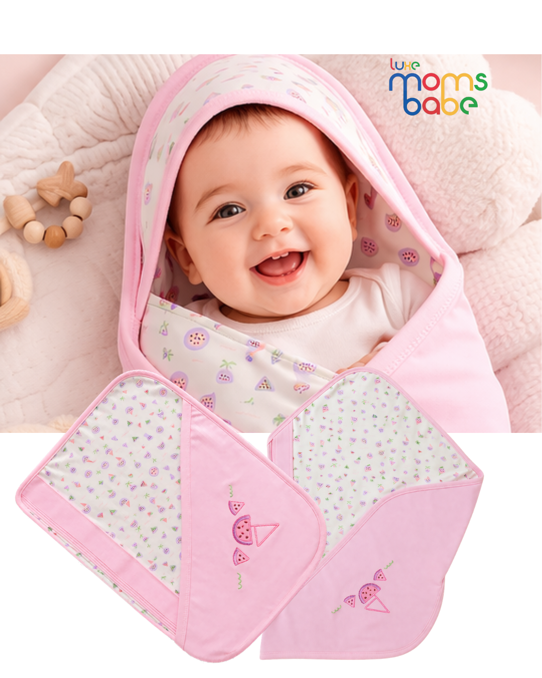 soft cotton baby hooded swaddle wrap – sports print, blue peach pink | newborn blanket & bath towel soft cotton baby hooded swaddle wrap – sports print, blue peach pink | newborn blanket & bath towel