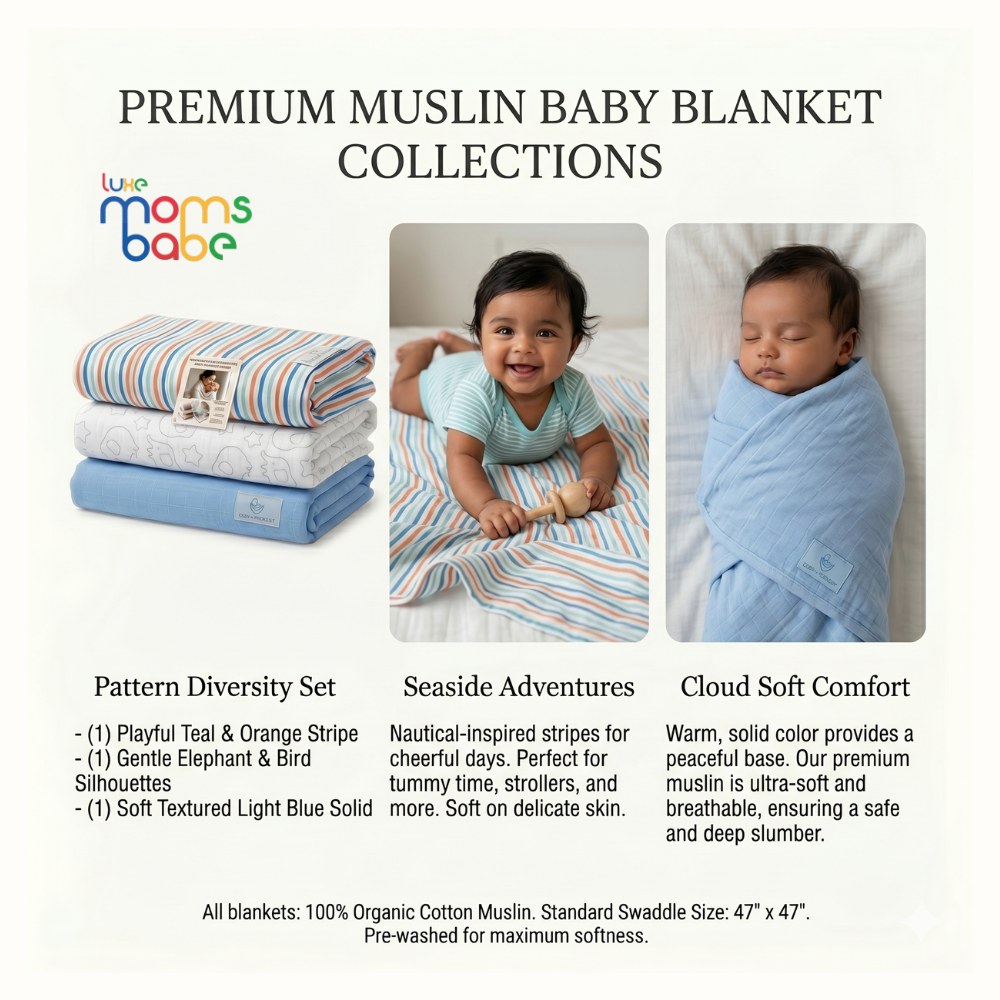 luxe moms babe 100% cotton muslin swaddle (pack of 3) luxe moms babe 100% cotton muslin swaddle (pack of 3)