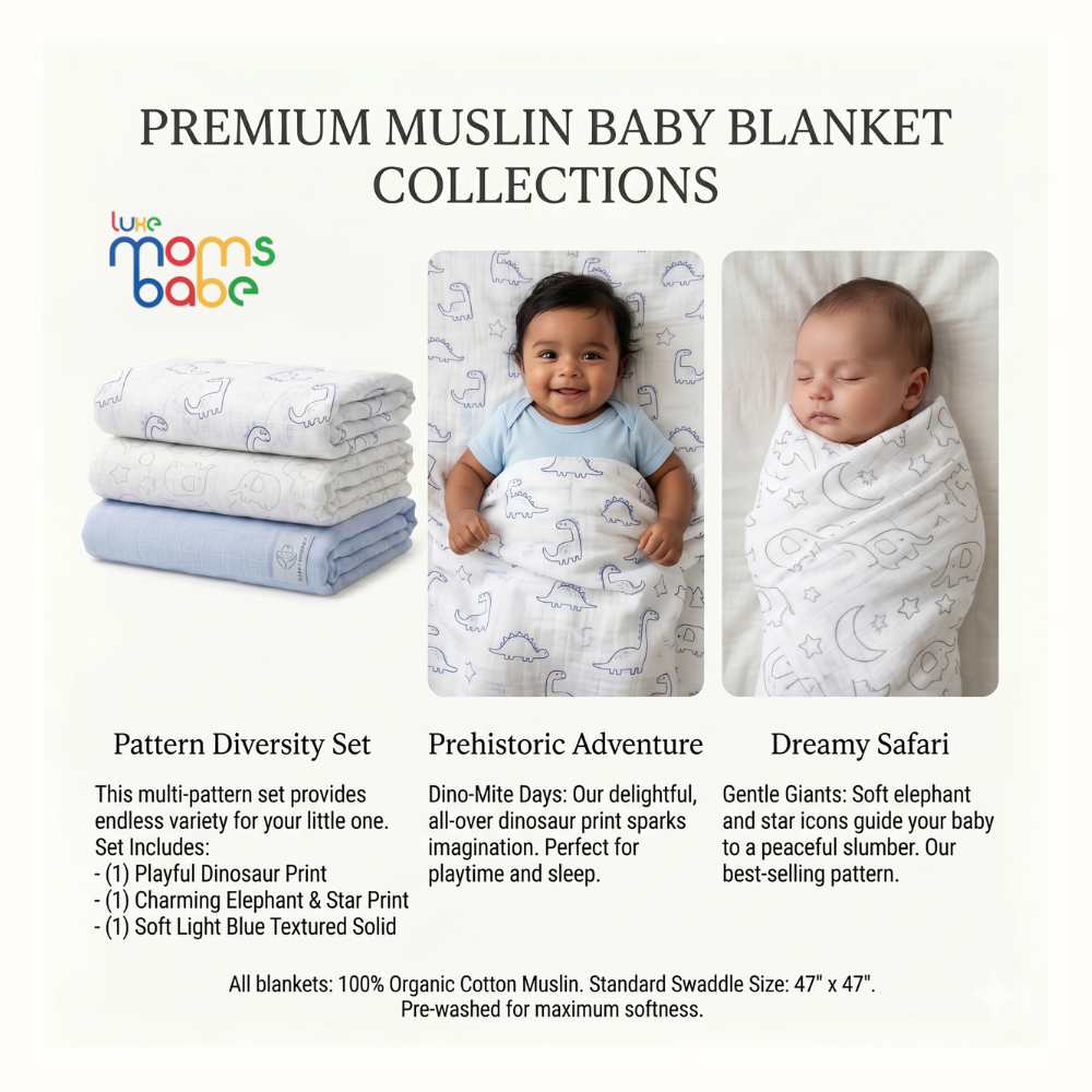 luxe moms babe 100% cotton muslin swaddle (pack of 3) luxe moms babe 100% cotton muslin swaddle (pack of 3)