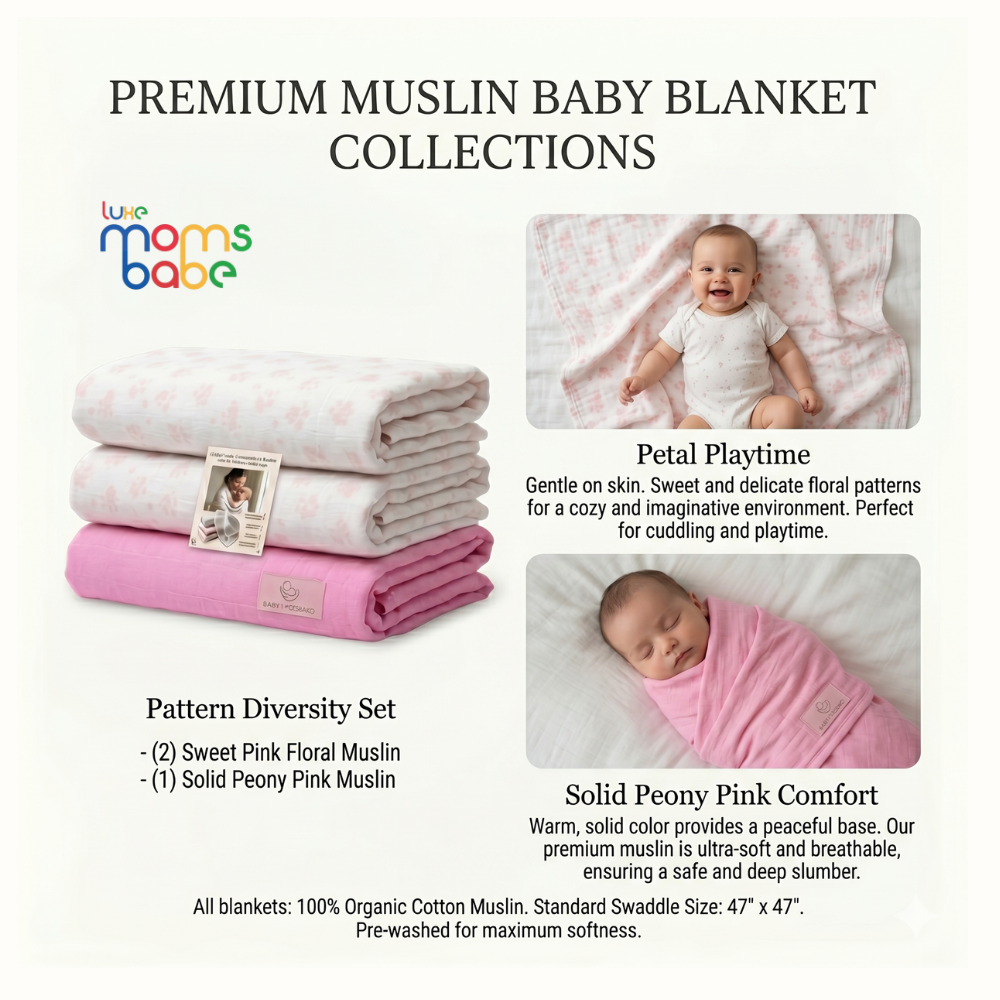 luxe moms babe 100% cotton muslin swaddle (pack of 3) luxe moms babe 100% cotton muslin swaddle (pack of 3)
